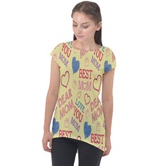 Love Mom Happy Mothers Day I Love Mom Graphic Pattern Cap Sleeve High Low Top by Vaneshop