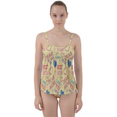 Love Mom Happy Mothers Day I Love Mom Graphic Pattern Twist Front Tankini Set by Vaneshop