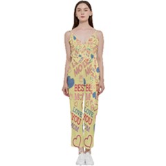 Love Mom Happy Mothers Day I Love Mom Graphic Pattern V-neck Camisole Jumpsuit by Vaneshop
