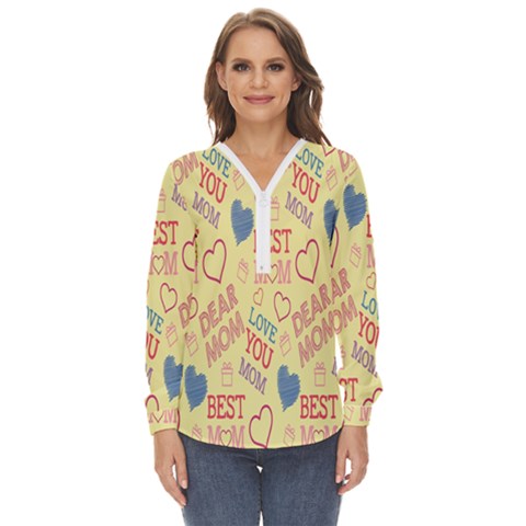 Love Mom Happy Mothers Day I Love Mom Graphic Pattern Zip Up Long Sleeve Blouse by Vaneshop