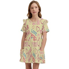 Love Mom Happy Mothers Day I Love Mom Graphic Pattern Kids  Frilly Sleeves Pocket Dress by Vaneshop