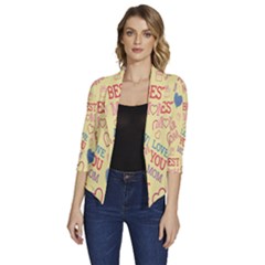 Love Mom Happy Mothers Day I Love Mom Graphic Pattern Women s Draped Front 3/4 Sleeve Shawl Collar Jacket by Vaneshop