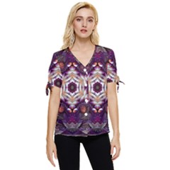 Rosette Kaleidoscope Mosaic Abstract Background Art Bow Sleeve Button Up Top by Vaneshop