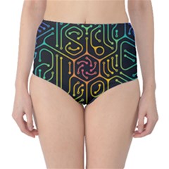 Circuit Hexagonal Geometric Pattern Background Pattern Classic High-waist Bikini Bottoms by Vaneshop