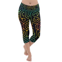 Circuit Hexagonal Geometric Pattern Background Pattern Lightweight Velour Capri Yoga Leggings by Vaneshop