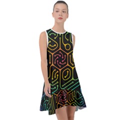 Circuit Hexagonal Geometric Pattern Background Pattern Frill Swing Dress by Vaneshop