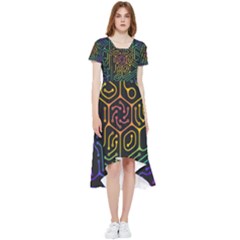 Circuit Hexagonal Geometric Pattern Background Pattern High Low Boho Dress by Vaneshop