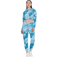 Blue Ocean Wave Texture Cropped Zip Up Lounge Set by Jack14