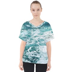 Blue Crashing Ocean Wave V-neck Dolman Drape Top by Jack14