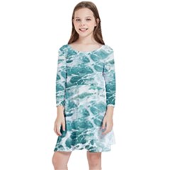 Blue Crashing Ocean Wave Kids  Quarter Sleeve Skater Dress by Jack14