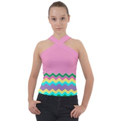 Easter Chevron Pattern Stripes Cross Neck Velour Top by Amaryn4rt