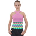 Easter Chevron Pattern Stripes Cross Neck Velour Top View1