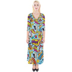 Comic Elements Colorful Seamless Pattern Quarter Sleeve Wrap Maxi Dress by Amaryn4rt