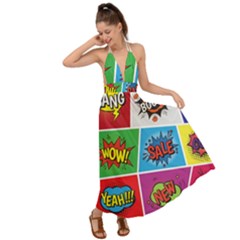 Pop Art Comic Vector Speech Cartoon Bubbles Popart Style With Humor Text Boom Bang Bubbling Expressi Backless Maxi Beach Dress by Amaryn4rt