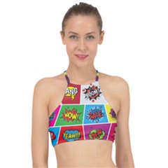 Pop Art Comic Vector Speech Cartoon Bubbles Popart Style With Humor Text Boom Bang Bubbling Expressi Halter Bikini Top by Amaryn4rt