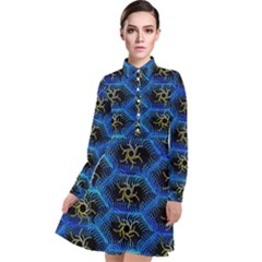 Blue Bee Hive Pattern Long Sleeve Chiffon Shirt Dress by Amaryn4rt