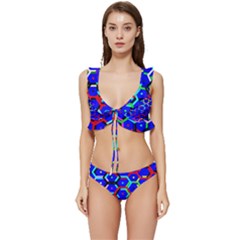 Blue Bee Hive Pattern Low Cut Ruffle Edge Bikini Set by Amaryn4rt