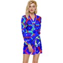 Blue Bee Hive Pattern Long Sleeve Satin Robe View1