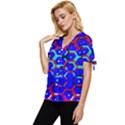 Blue Bee Hive Pattern Bow Sleeve Button Up Top View2