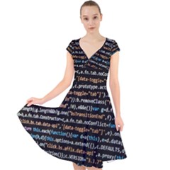 Close Up Code Coding Computer Cap Sleeve Front Wrap Midi Dress by Amaryn4rt
