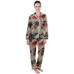 Tattoos Colorful Seamless Pattern Women s Long Sleeve Satin Pajamas Set	 by Amaryn4rt