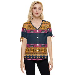 Pattern Ornaments Africa Safari Summer Graphic Bow Sleeve Button Up Top by Amaryn4rt