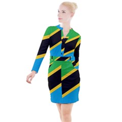 Flag Of Tanzania Button Long Sleeve Dress by Amaryn4rt