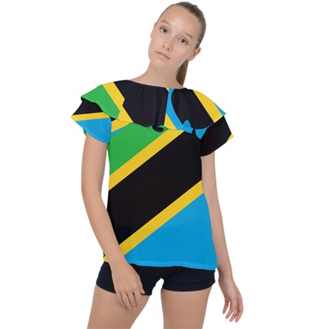 Flag Of Tanzania Ruffle Collar Chiffon Blouse by Amaryn4rt