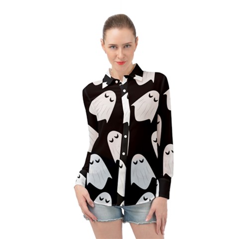 Ghost Halloween Pattern Long Sleeve Chiffon Shirt by Amaryn4rt