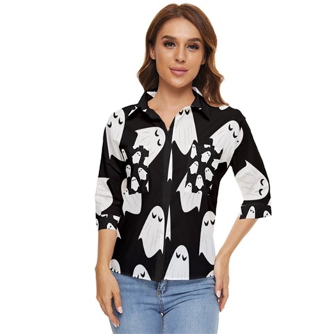 Ghost Halloween Pattern Women s Quarter Sleeve Pocket Shirt by Amaryn4rt