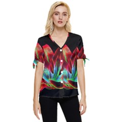 Flower Pattern-design-abstract-background Bow Sleeve Button Up Top by Amaryn4rt