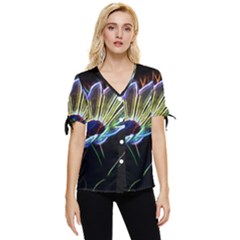 Flower Pattern-design-abstract-background Bow Sleeve Button Up Top by Amaryn4rt