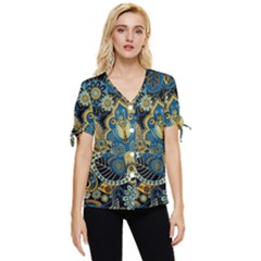 Retro Ethnic Background Pattern Vector Bow Sleeve Button Up Top by Amaryn4rt