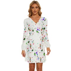 Star-structure-many-repetition- Long Sleeve Waist Tie Ruffle Velvet Dress by Amaryn4rt
