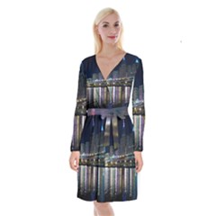 Cleveland Building City By Night Long Sleeve Velvet Front Wrap Dress by Amaryn4rt