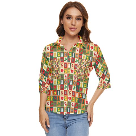 Pattern-christmas-patterns Women s Quarter Sleeve Pocket Shirt by Amaryn4rt