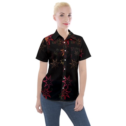 Christmas-background-motif-star Women s Short Sleeve Pocket Shirt by Amaryn4rt