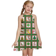 Christmas-paper-christmas-pattern Kids  Halter Collar Waist Tie Chiffon Dress by Amaryn4rt