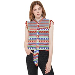 Christmas-color-stripes Pattern Frill Detail Shirt by Amaryn4rt