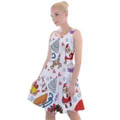 Christmas Theme Decor Illustration Pattern Knee Length Skater Dress by Amaryn4rt