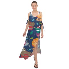 Funny-animal Christmas-pattern Maxi Chiffon Cover Up Dress by Amaryn4rt