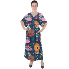Funny-animal Christmas-pattern V-neck Boho Style Maxi Dress by Amaryn4rt