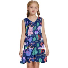 Colorful-funny-christmas-pattern Pig Animal Kids  Sleeveless Tiered Mini Dress by Amaryn4rt