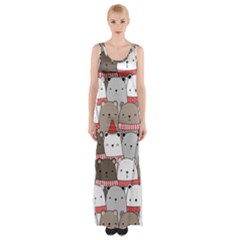 Cute Adorable Bear Merry Christmas Happy New Year Cartoon Doodle Seamless Pattern Thigh Split Maxi Dress by Amaryn4rt