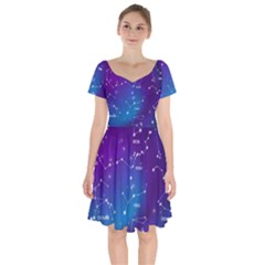 Realistic-night-sky-poster-with-constellations Short Sleeve Bardot Dress by Amaryn4rt