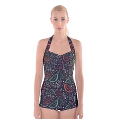 Seamless-vector-pattern-with-watermelons-mint -- Boyleg Halter Swimsuit  by Amaryn4rt