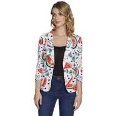 Seamless-vector-pattern-with-watermelons-mint Women s One-button 3/4 Sleeve Short Jacket by Amaryn4rt