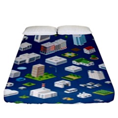 Isometric-seamless-pattern-megapolis Fitted Sheet (king Size) by Amaryn4rt