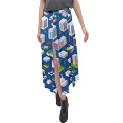 Isometric-seamless-pattern-megapolis Velour Split Maxi Skirt by Amaryn4rt