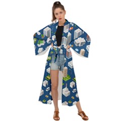 Isometric-seamless-pattern-megapolis Maxi Kimono by Amaryn4rt